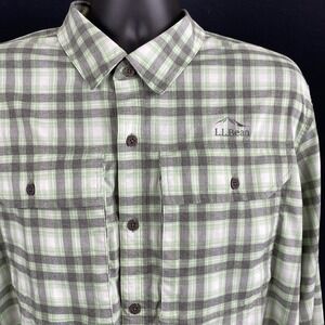 LL Bean No Fly Zone Shirt Mens XL Regular Fit Green Plaid UPF 50 Hiking Fishing